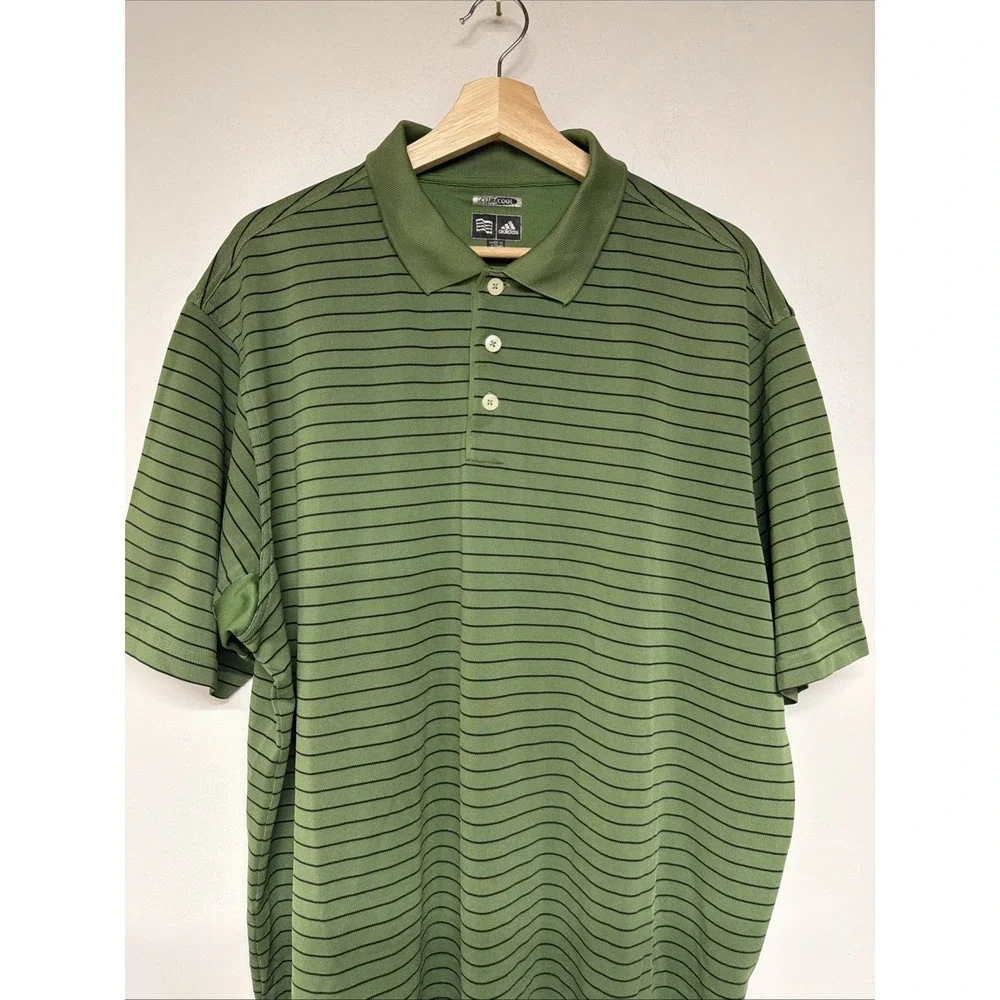 Adidas Polo Size XL Mens ClimaCool Short Sleeve Striped Golf Athletics Green